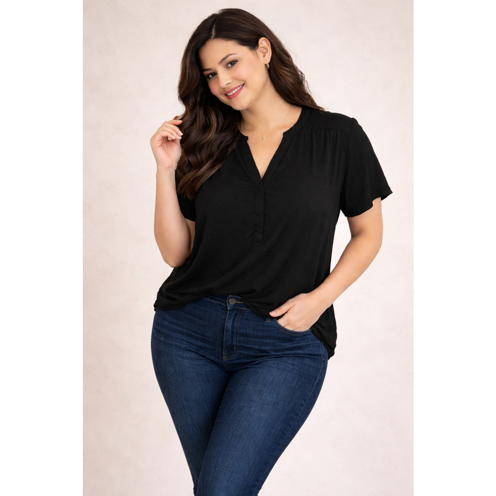 Torrid Size 0 Harper Blouse Black Crepe Flutter Sleeve Work Office Top - Picture 2 of 9